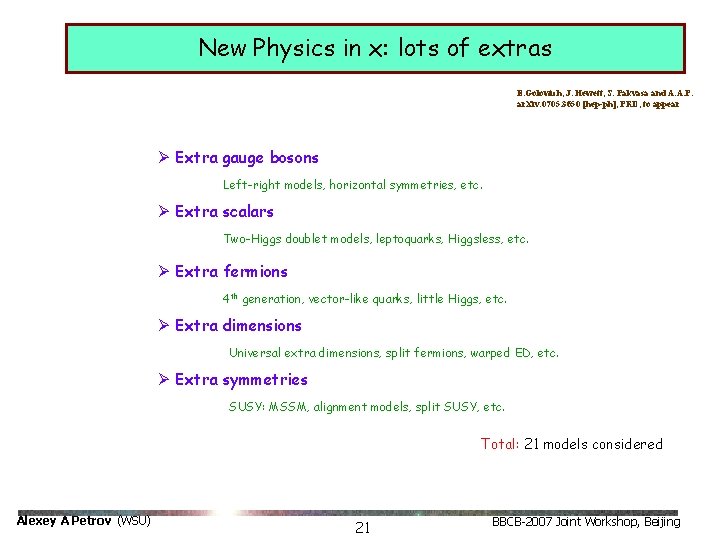 New Physics in x: lots of extras E. Golowich, J. Hewett, S. Pakvasa and