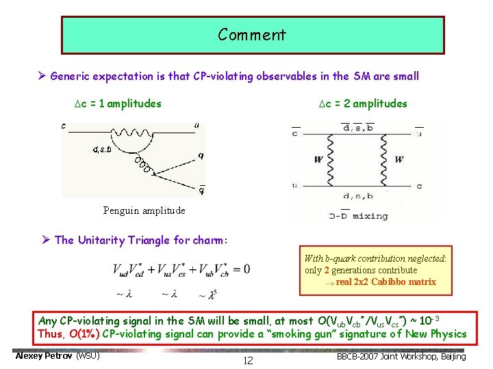 Comment Ø Generic expectation is that CP-violating observables in the SM are small Dc