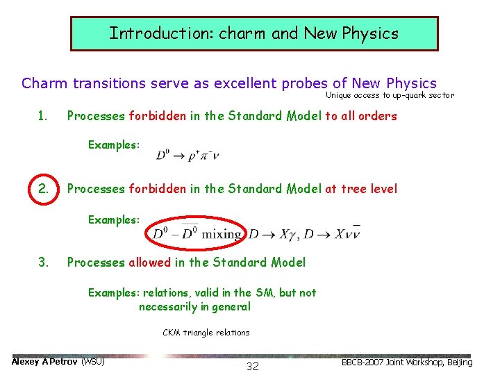 Introduction: charm and New Physics Charm transitions serve as excellent probes of New Physics