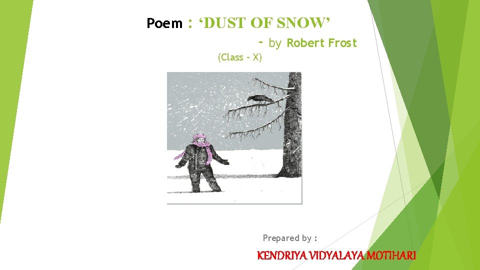 Poem : ‘DUST OF SNOW’ - by Robert Frost (Class – X) Prepared by