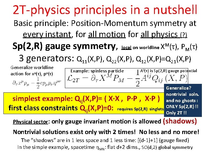 2 T-physics principles in a nutshell 4 Basic principle: Position-Momentum symmetry at every instant,