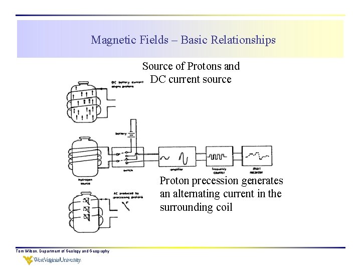 Magnetic Fields – Basic Relationships Source of Protons and DC current source Proton precession