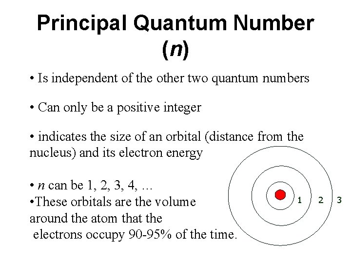 Principal Quantum Number (n) • Is independent of the other two quantum numbers •