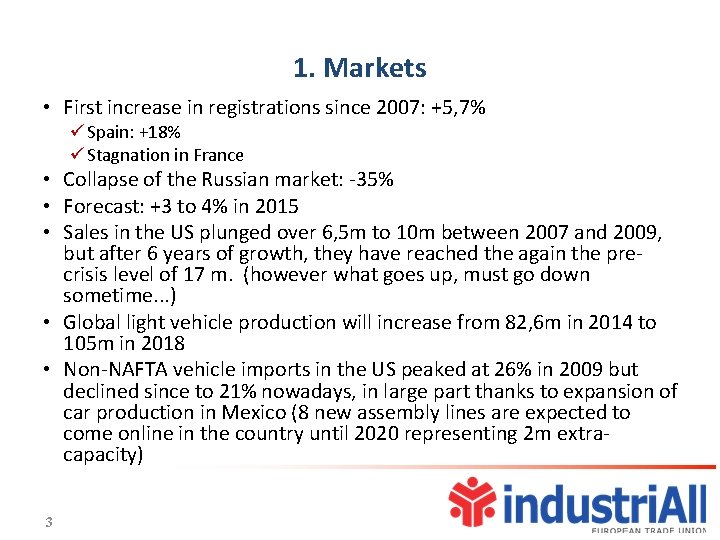 1. Markets • First increase in registrations since 2007: +5, 7% ü Spain: +18%