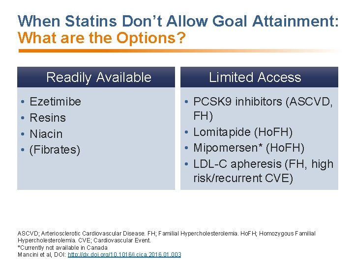 When Statins Don’t Allow Goal Attainment: What are the Options? Readily Available • •