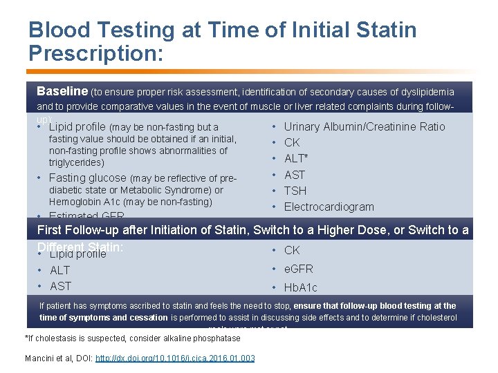 Blood Testing at Time of Initial Statin Prescription: Baseline (to ensure proper risk assessment,
