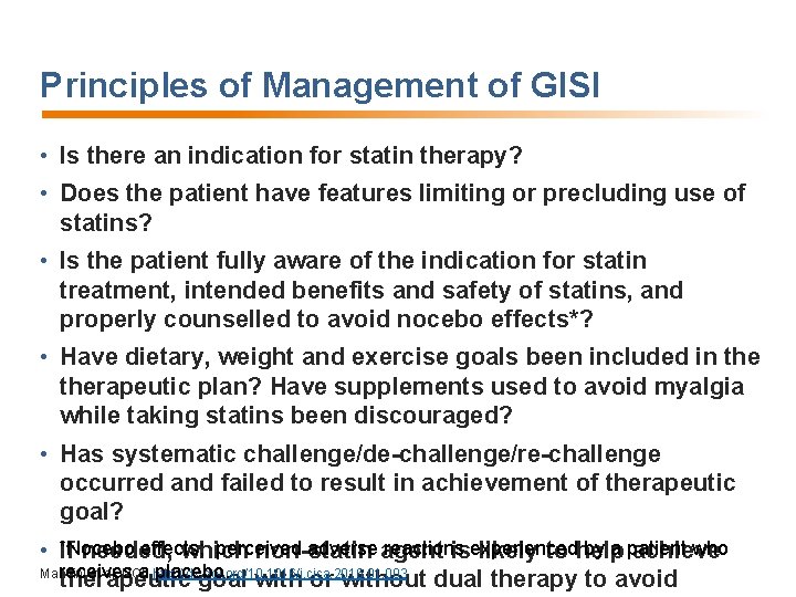 Principles of Management of GISI • Is there an indication for statin therapy? •