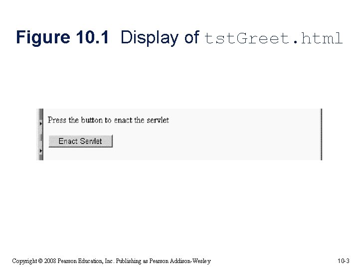 Figure 10. 1 Display of tst. Greet. html Copyright © 2008 Pearson Education, Inc.