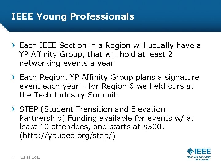 IEEE Young Professionals Each IEEE Section in a Region will usually have a YP