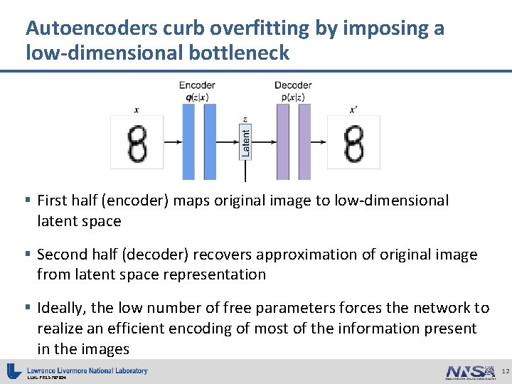 Autoencoders curb overfitting by imposing a low-dimensional bottleneck § First half (encoder) maps original