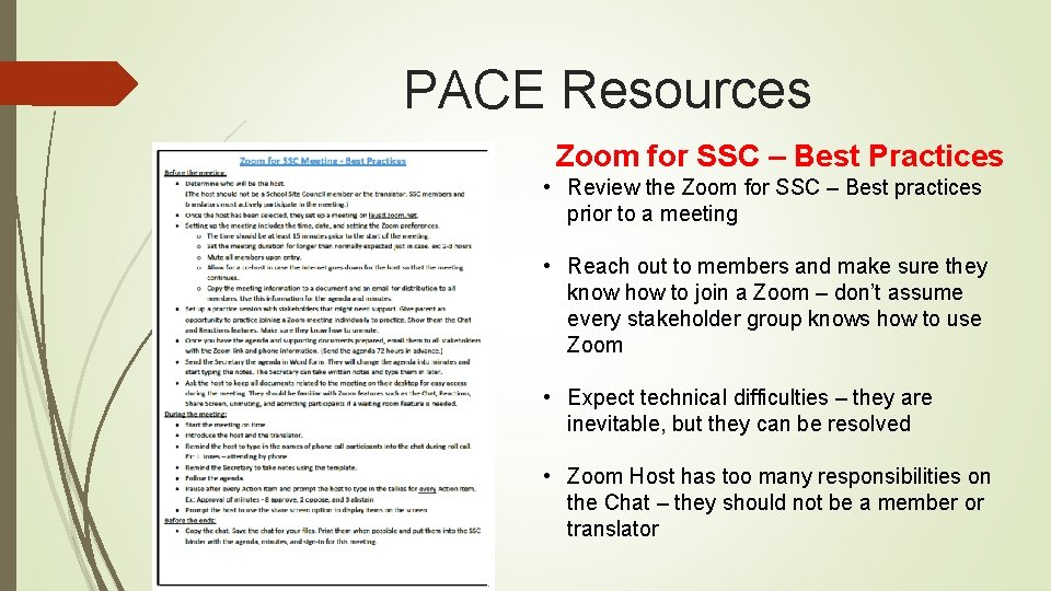 PACE Resources Zoom for SSC – Best Practices • Review the Zoom for SSC