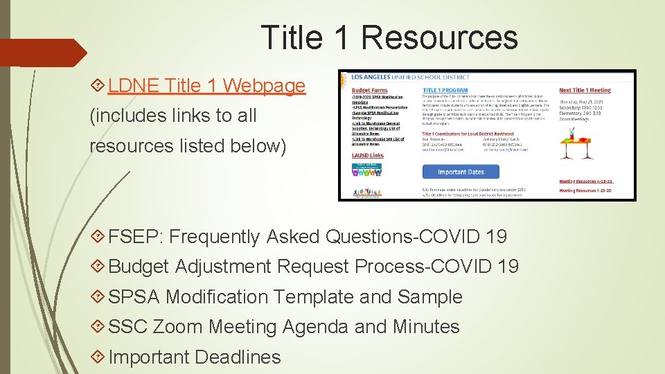 Title 1 Resources LDNE Title 1 Webpage (includes links to all resources listed below)