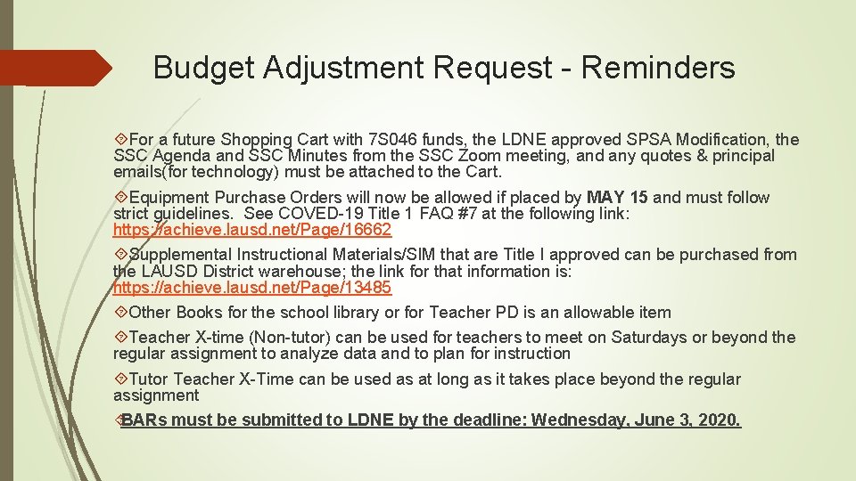 Budget Adjustment Request - Reminders For a future Shopping Cart with 7 S 046