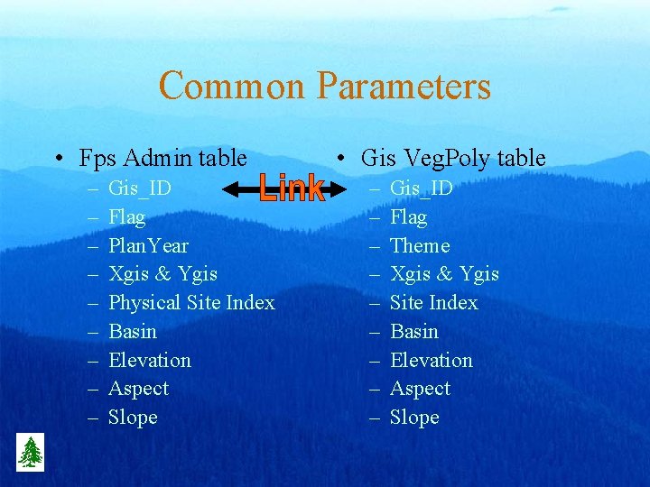 Common Parameters • Fps Admin table – – – – – Gis_ID Flag Plan.