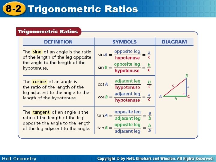 8 -2 Trigonometric Ratios Holt Geometry 