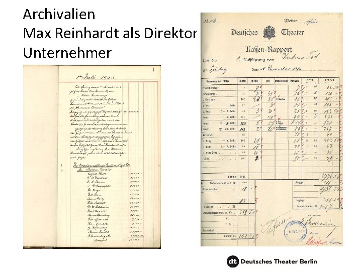 Archivalien Max Reinhardt als Direktor & Unternehmer 