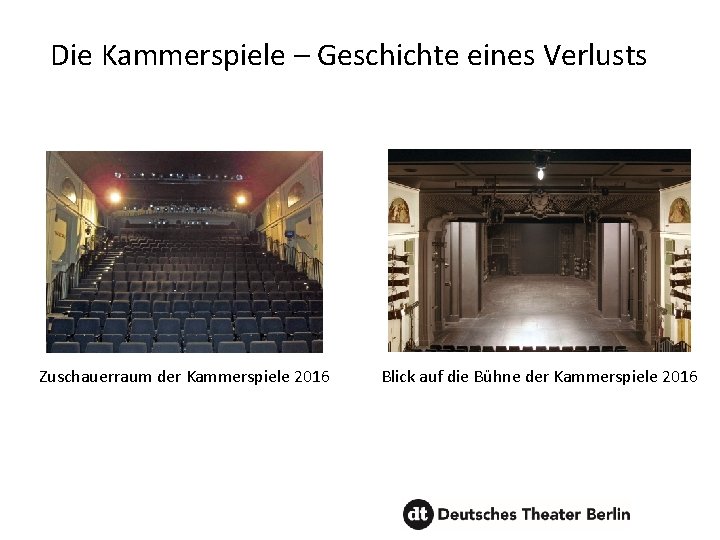 Die Kammerspiele – Geschichte eines Verlusts Zuschauerraum der Kammerspiele 2016 Blick auf die Bühne