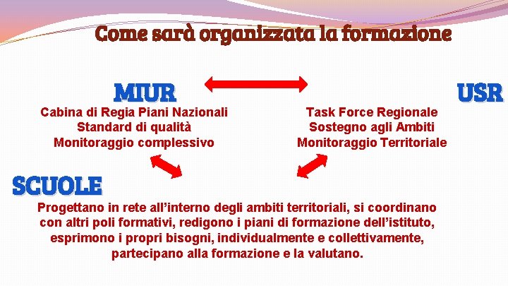 Come sarà organizzata la formazione MIUR Cabina di Regia Piani Nazionali Standard di qualità