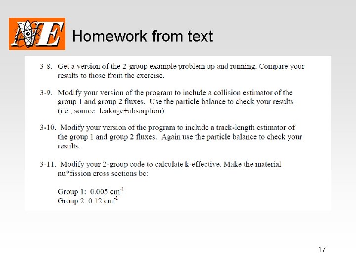 Homework from text 17 