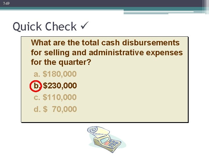 7 -69 Quick Check What are the total cash disbursements for selling and administrative