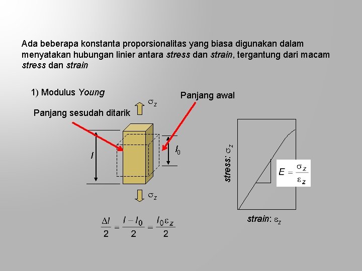 Ada beberapa konstanta proporsionalitas yang biasa digunakan dalam menyatakan hubungan linier antara stress dan