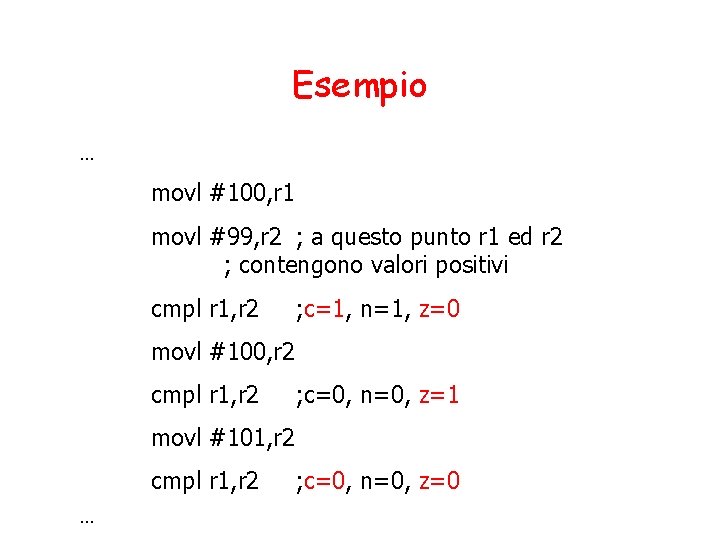 Esempio … movl #100, r 1 movl #99, r 2 ; a questo punto