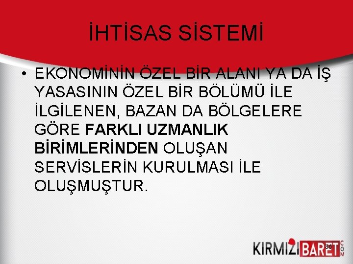 İHTİSAS SİSTEMİ • EKONOMİNİN ÖZEL BİR ALANI YA DA İŞ YASASININ ÖZEL BİR BÖLÜMÜ