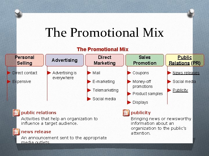 The Promotional Mix Personal Selling Direct contact Expensive Advertising is everywhere Direct Marketing Sales