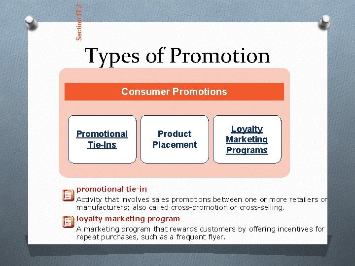 Section 17. 2 Types of Promotion Consumer Promotions Promotional Tie-Ins Product Placement Loyalty Marketing