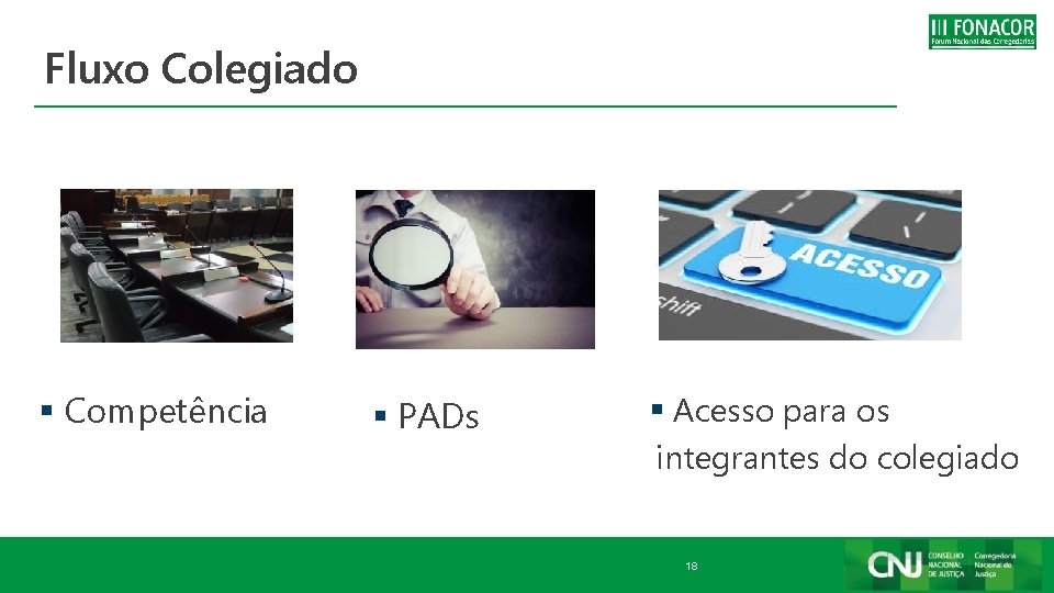 Fluxo Colegiado § Competência § PADs § Acesso para os integrantes do colegiado 18