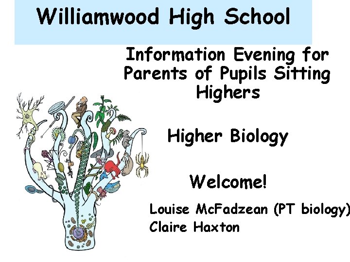 Williamwood High School Information Evening for Parents of Pupils Sitting Highers Higher Biology Welcome!