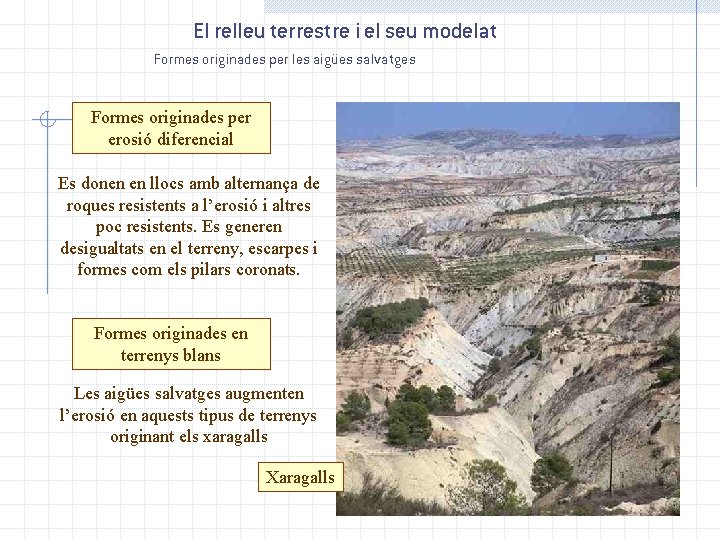 El relleu terrestre i el seu modelat Formes originades per les aigües salvatges Formes