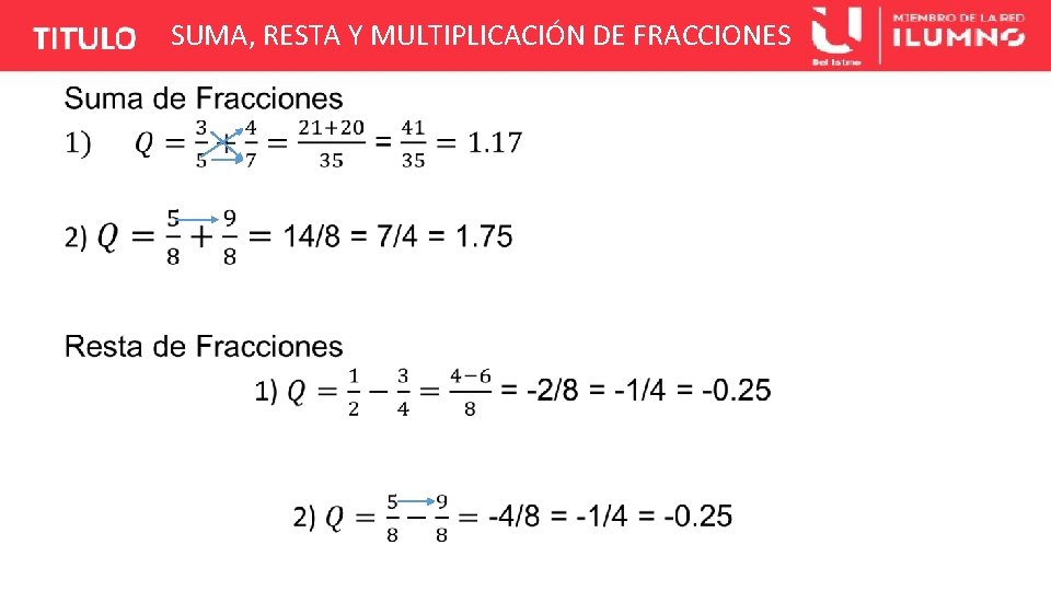 SUMA, RESTA Y MULTIPLICACIÓN DE FRACCIONES 