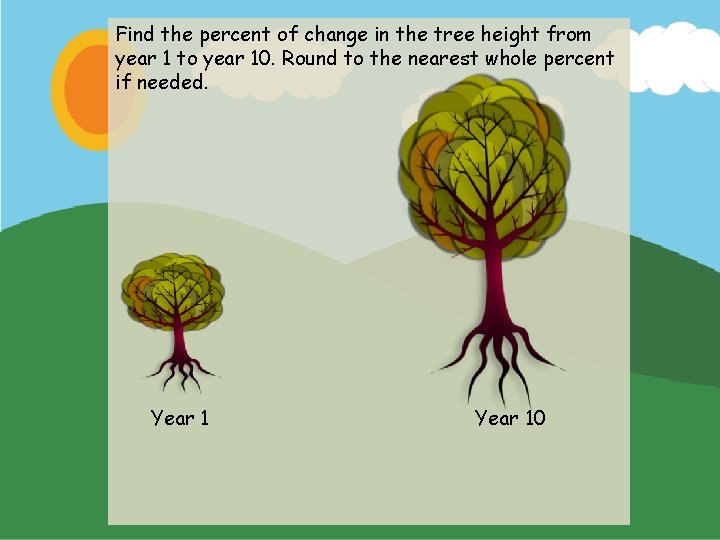 Find the percent of change in the tree height from year 1 to year