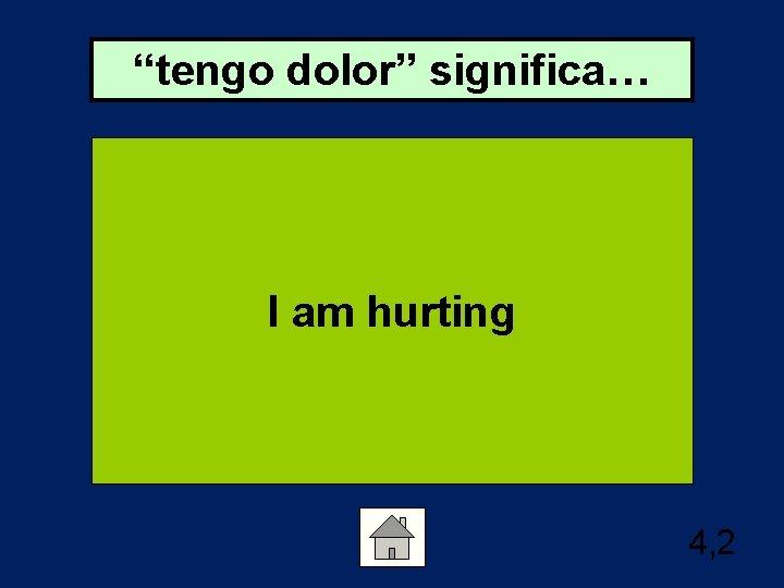 “tengo dolor” significa… I am hurting 4, 2 