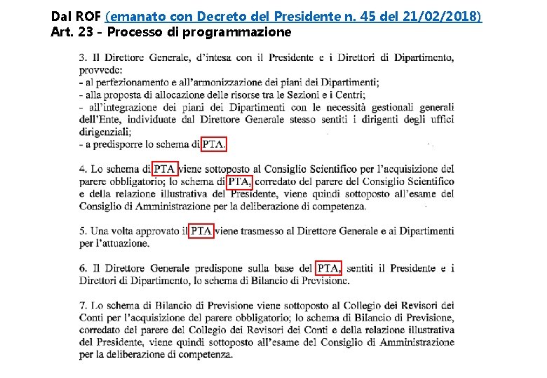 Dal ROF (emanato con Decreto del Presidente n. 45 del 21/02/2018) Art. 23 -