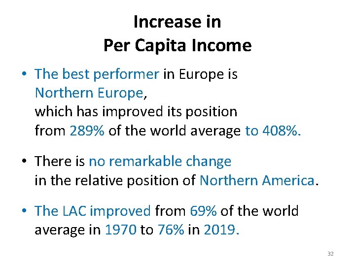Increase in Per Capita Income • The best performer in Europe is Northern Europe,