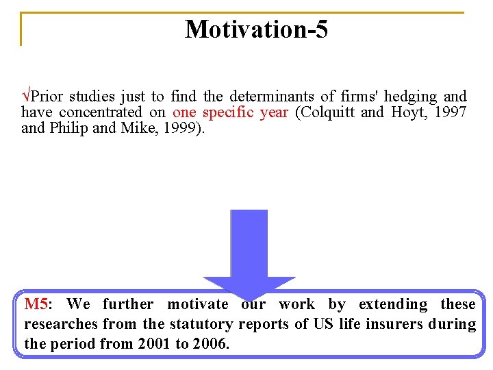 Motivation-5 √Prior studies just to find the determinants of firms' hedging and have concentrated