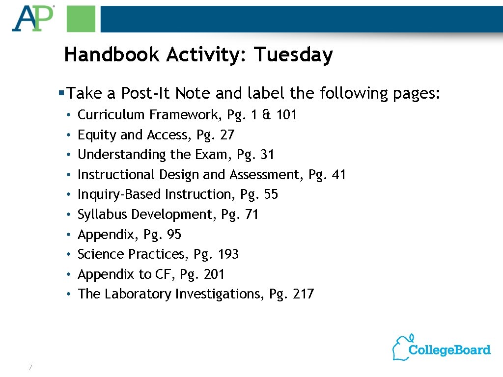 Handbook Activity: Tuesday § Take a Post-It Note and label the following pages: •