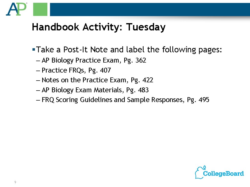 Handbook Activity: Tuesday § Take a Post-It Note and label the following pages: –