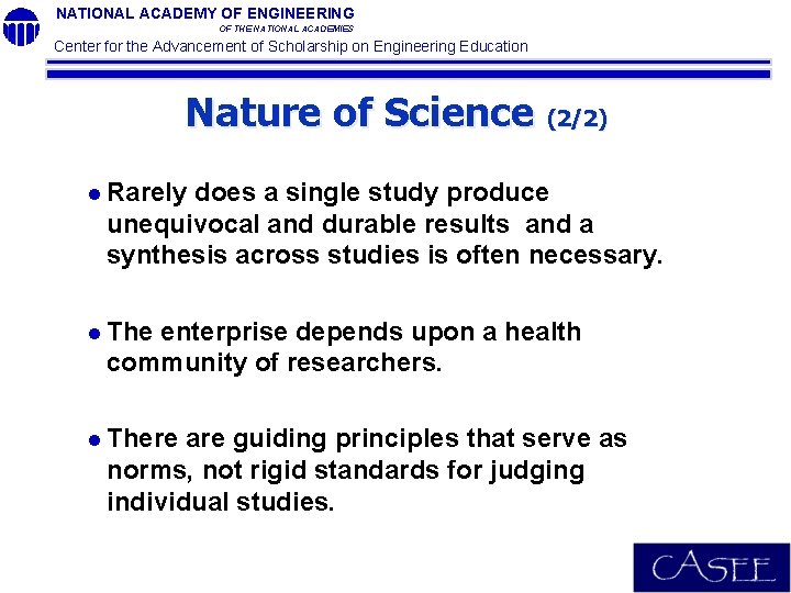 NATIONAL ACADEMY OF ENGINEERING OF THE NATIONAL ACADEMIES Center for the Advancement of Scholarship