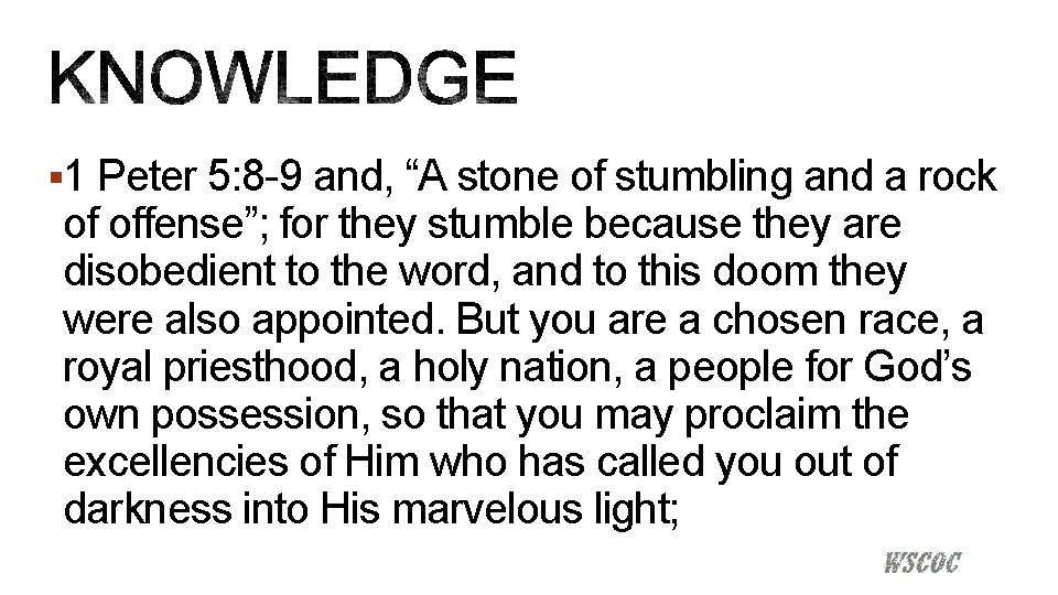 § 1 Peter 5: 8 -9 and, “A stone of stumbling and a rock
