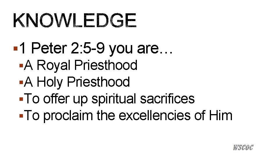 § 1 Peter 2: 5 -9 you are… §A Royal Priesthood §A Holy Priesthood