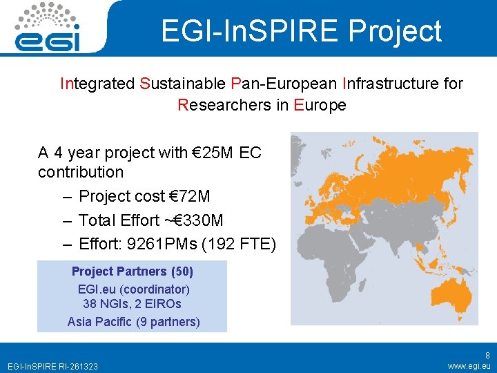 EGI-In. SPIRE Project Integrated Sustainable Pan-European Infrastructure for Researchers in Europe A 4 year