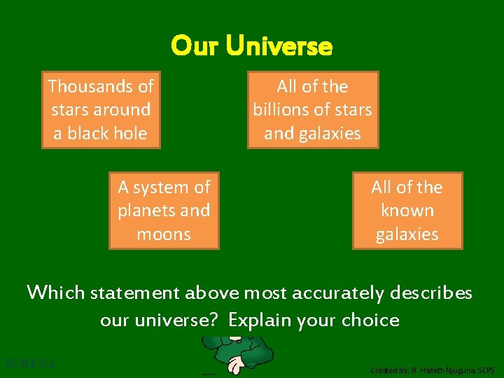 Our Universe Thousands of stars around a black hole A system of planets and