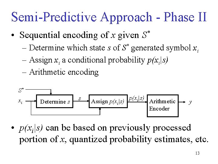 Semi-Predictive Approach - Phase II • Sequential encoding of x given S* – Determine