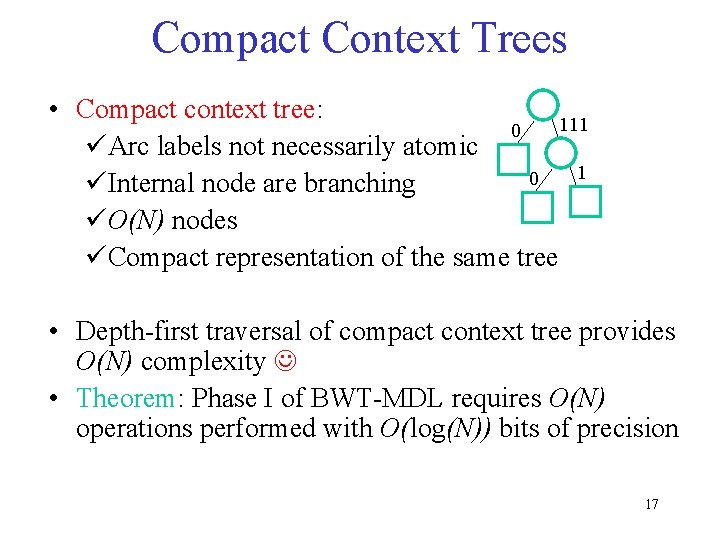 Compact Context Trees • Compact context tree: 111 0 üArc labels not necessarily atomic