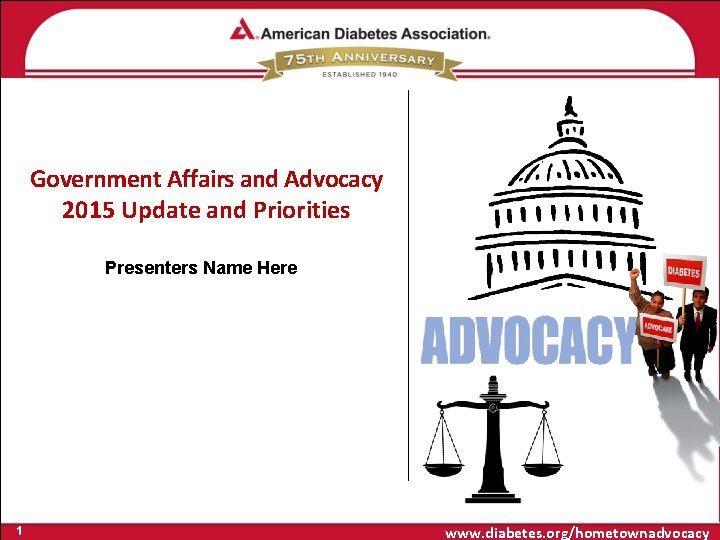 Government Affairs and Advocacy 2015 Update and Priorities Presenters Name Here 1 www. diabetes.