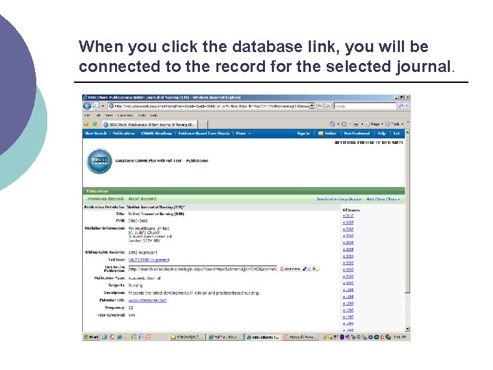 When you click the database link, you will be connected to the record for