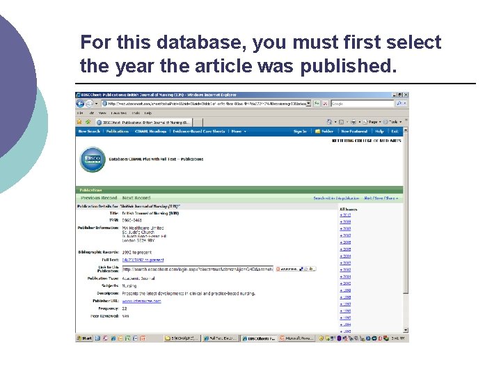 For this database, you must first select the year the article was published. 